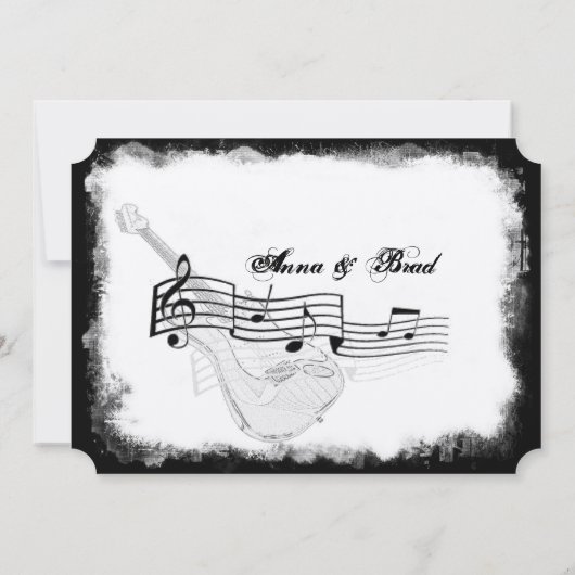 Funky elektrische Gitarren-Schwarz-weiße Einladung (Rückseite)