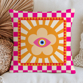 Funky Evil Eye Gänseblümchen Rosa Kariert RETRO Kissen