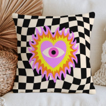 Funky Evil Eye Herz in Flammen Retro Kariert