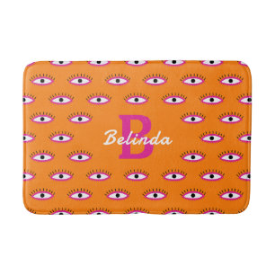 Funky Evil Eye Muster Burnt Orange Monogram Name Badematte