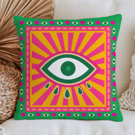 Funky Evil Eyes Retro Sonnenstrahlen Grün Maximali Kissen
