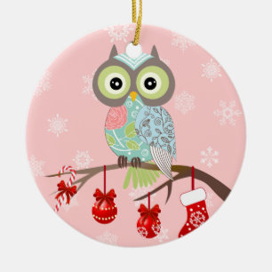 Funky extravagante Eulen-Weihnachtsverzierung Keramikornament