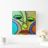 Funky Face Original Abstrakte Kunst Quadratische Wanduhr (Zuhause)
