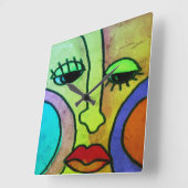 Funky Face Original Abstrakte Kunst Quadratische Wanduhr (Winkel)