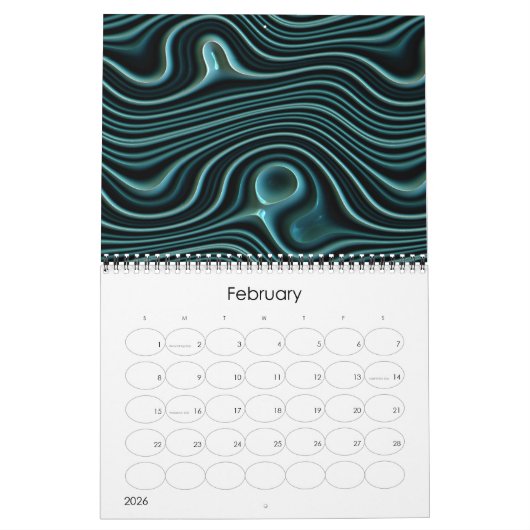 Funky Fantasy Waves 3D Modern Art Designs Kalender (Feb 2026)