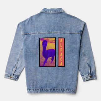 FUNKY FARBIGE ABSTRAKTE ALPACA BILD LILA GELB JEANSJACKE