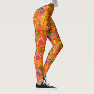 Funky farbige Blume und paisley orange Leggings