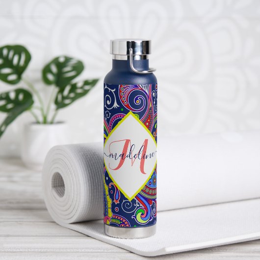 Funky farbige Paisley personalisiert Trinkflasche (Yoga)