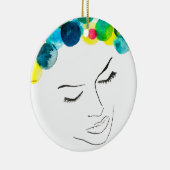 Funky farbiges Haarmädchen Aquarell Keramik Ornament (Rechts)