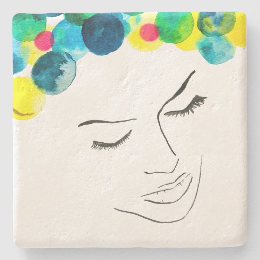 Funky farbiges Haarmädchen Aquarell Steinuntersetzer (Vorderseite)