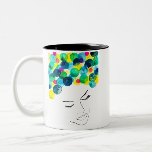 Funky farbiges Haarmädchen Aquarell Zweifarbige Tasse (Links)