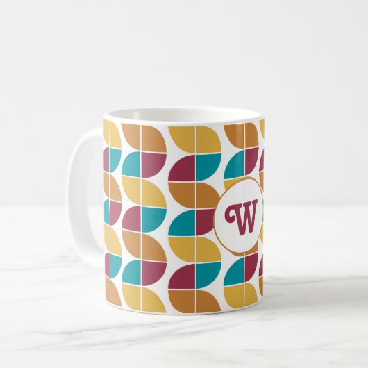 Funky farbiges Retro 70er Vintag geometrisches Mus Kaffeetasse (Vorderseite Links)