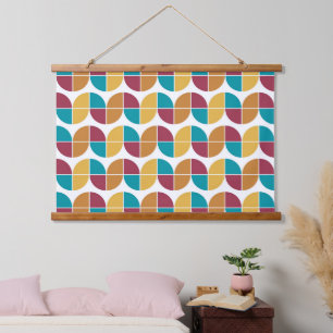 Funky farbiges Retro 70er Vintag geometrisches Mus Wandteppich Mit Holzrahmen