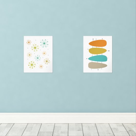 Funky Fireworks Abstrakt Circles Mitte des Jahrhun Bilderwand Sets (Holzboden)