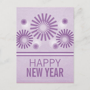 Funky Fireworks New Years Postcard, Lila Feiertagspostkarte
