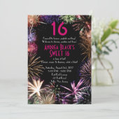 Funky Fireworks Sweet 16 Birthday Einladung (Stehend Vorderseite)