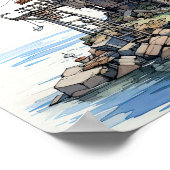 Funky Fisherman's Seaside Shack Art Poster (Ecke)