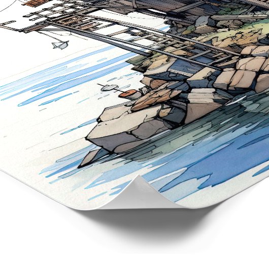 Funky Fisherman's Seaside Shack Art Poster (Ecke)