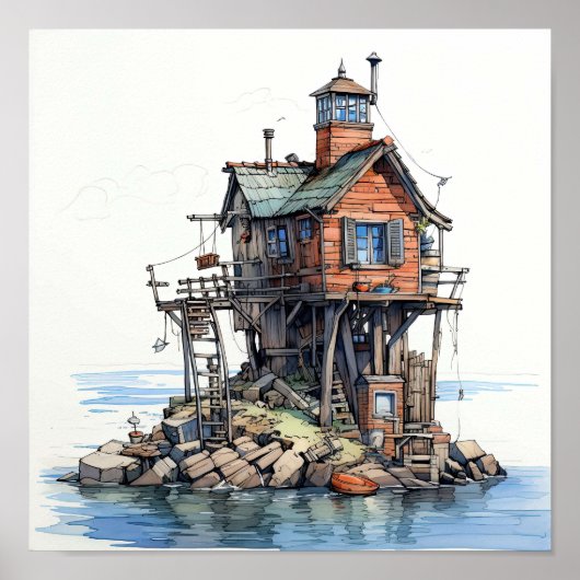 Funky Fisherman's Seaside Shack Art Poster (Vorne)