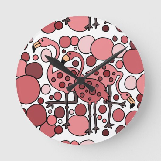 Funky Flamingo Art Runde Wanduhr (Vorderseite)