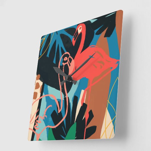 Funky Flamingo Quadratische Wanduhr (Winkel)