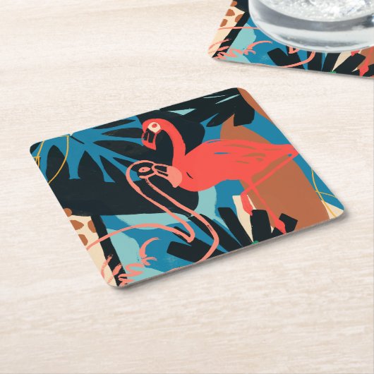 Funky Flamingo Rechteckiger Pappuntersetzer (angewinkelt)