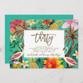 Funky Flamingo Tropical 30. Geburtstag Einladung (Vorne/Hinten)