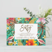 Funky Flamingo Tropical 60. Geburtstag Einladung (Stehend Vorderseite)