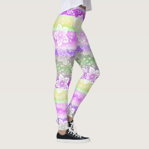 Funky Floral auf Retro Chic Cool Stripes Muster Leggings