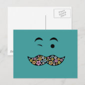 Funky Floral Mustache Postkarte (Vorne/Hinten)