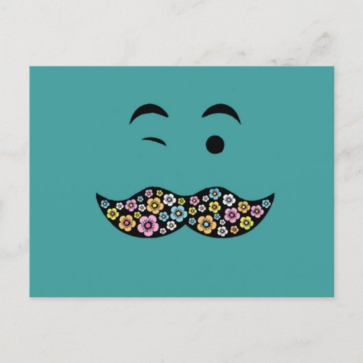 Funky Floral Mustache Postkarte (Vorderseite)