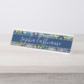 Funky Floral Muster mit handgeschriebener Signatur Schreibtischnamensplakette (Vorderseite )