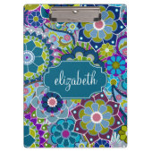 Funky Floral Muster mit Individuelle Name Klemmbrett (Vorderseite)