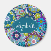 Funky Floral Muster mit Individuelle Name Magnet (Vorne)