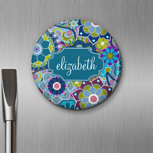 Funky Floral Muster mit Individuelle Name Magnet