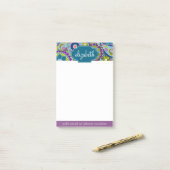 Funky Floral Muster mit Individuelle Name Post-it Klebezettel (Auf Schreibtisch)