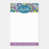 Funky Floral Muster mit Individuelle Name Post-it Klebezettel (Vorderseite)