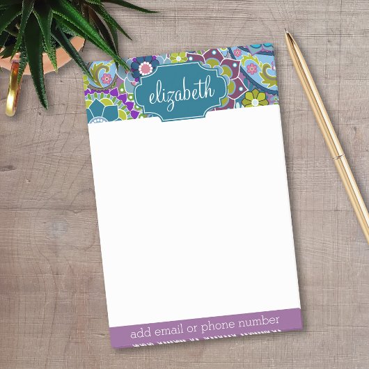 Funky Floral Muster mit Individuelle Name Post-it Klebezettel