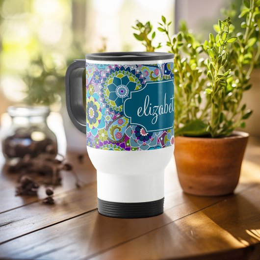 Funky Floral Muster mit Individuelle Name Reisebecher