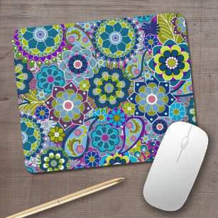 Funky Floral Pattern in trendigen Farben Mousepad