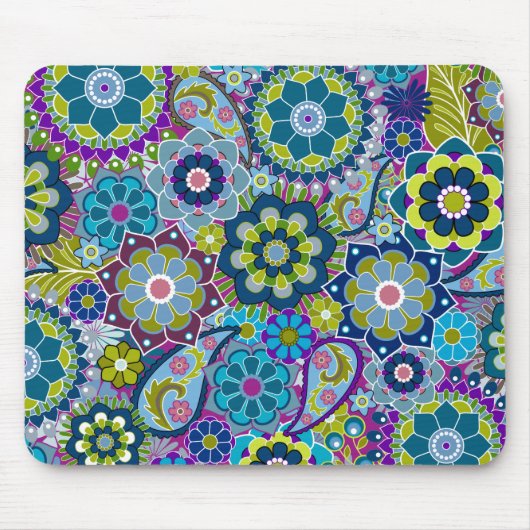 Funky Floral Pattern in trendigen Farben Mousepad (Vorne)