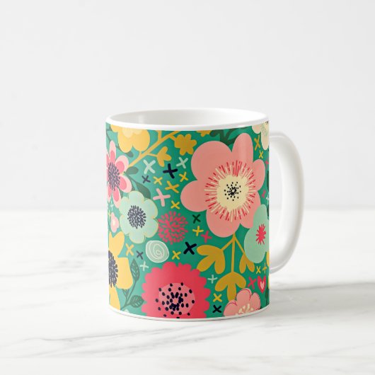 Funky Floral Pattern Kaffeetasse (VorderseiteRechts)