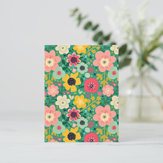 Funky Floral Pattern Postkarte (Stehend Vorderseite)