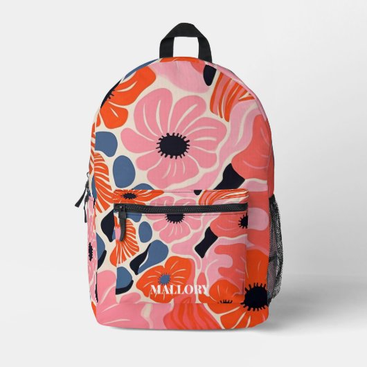 Funky Floral Pink und Orange Bedruckter Rucksack (Vorderseite)