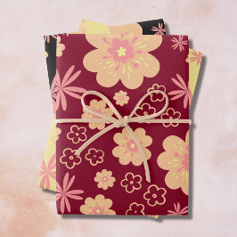 Funky Floral Retro Muster Geschenkpapier Set
