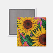 Funky Floral Sunflower Magnet (Vorderseite/Rückseite)
