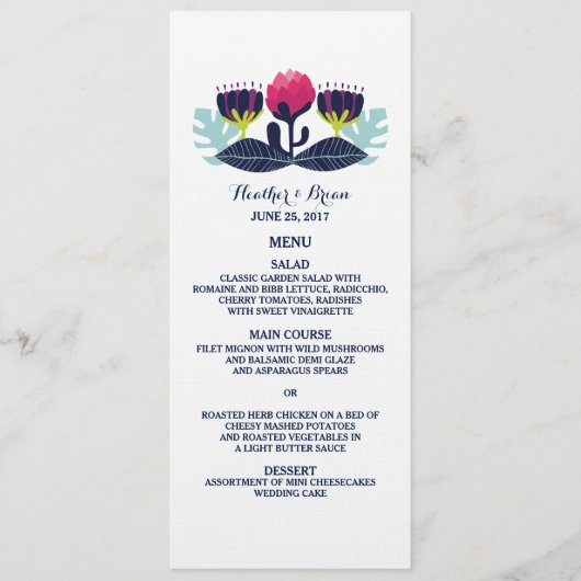 Funky Floral Wedding Menu Card Menükarte (Vorderseite)