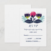 Funky Floral Wedding RSVP Card Karte (Vorne/Hinten)