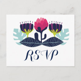 Funky Floral Wedding RSVP Postcard Einladungspostkarte