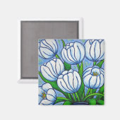 Funky Floral - White Tulip Magnet (Vorderseite/Rückseite)